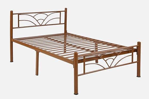 Image of Zyra Metal Single Size Bed Without Storage | Wrought Iron Single Bed with Headboard & Footboard| Sturdy Powder Coated Platform Cot for Bedroom, Living Room, (Zyra Brown)
