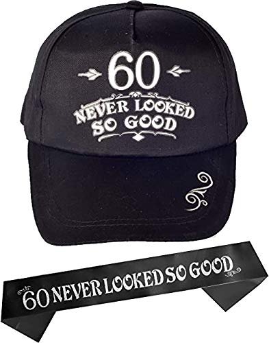 60th Birthday Gifts for Men, 60th Birthday Hat and Sash Men, 60 Never