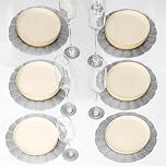 Marco Paul Extra Large Silver Placemats And Coasters 12pc Set - Washable Table Placemats - Non Slip Round Woven Place Mats for Tables - Heat Resistant Table Mats for Kitchen Dining Tables