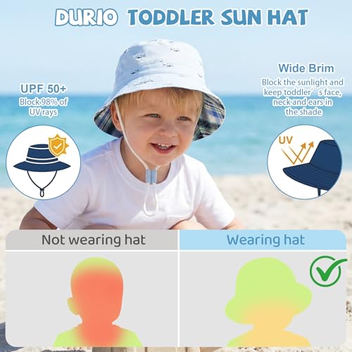 Durio Toddler Sun Hat - UPF 50+ Infant Newborn Summer Bucket Hats for Boy Girl, Wide Brim Baby Sun Hat for Beach Outdoor Play, Blue 2-4 T