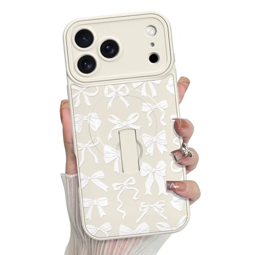 MZELQ for iPhone 17 Pro Max Case Bow Paint Pattern -White