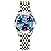 OLEVS Womens Watch Fashion Dress Diamond Female Watches for Ladies Analog Quartz Stainless Steel Waterproof Luminous Day Date Blue Silver Two Tone Wristwatch