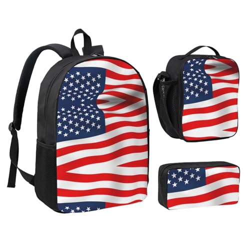 Sac à dos léger drapeau américain avec sac repas et trousse EdWal Noir