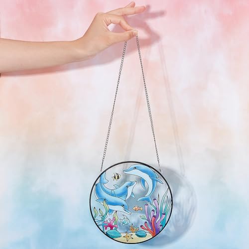 PLIGREAT Suncatchers Sea Fish Dolphin Acrylic Stained Glass Sun Catcher Summer Patio Garden Hanging Tree Ornaments for Bedroom Living Room Window Decoration Wall Art Decor Housewarming Memorial Gifts - Image 3