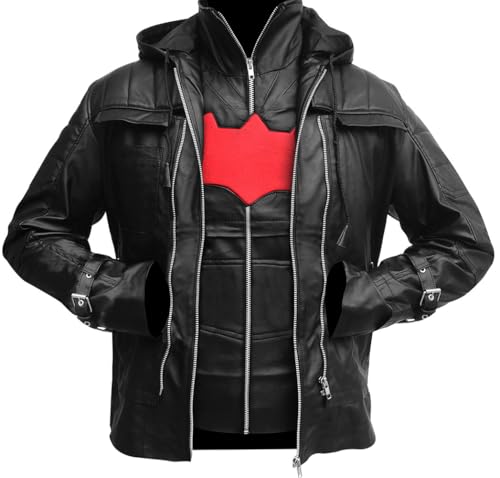 Black Hood Bat Jacket and Vest - Red Hooded Leather Jacket 2 in 1