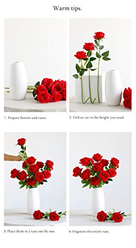 Laelfe 12 Pcs Artificial Red Roses Flowers Long Stem Fake Silk Rose For Home Wendding Decorations(Red) #TOP3