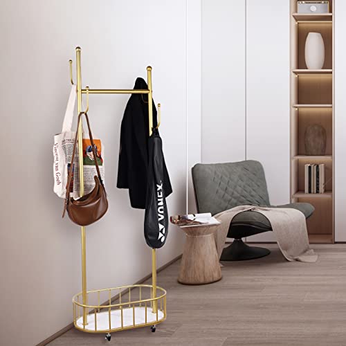 Zhanyun Gold Metal Garment Rack, Clothes Racks On Wheels, Rolling Clothing Rack With A Hanging Rod And Bottom Storage Basket Shelves (Gold) #TOP3