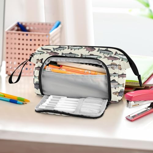 Image of Fisyme Vintage Fish Pencil Case Large Capacity Pen Bag Box Big Makeup Pouch Organizer
