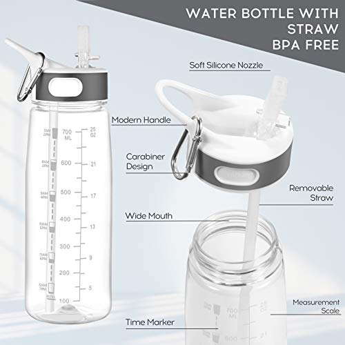 Jimacro Water Bottle, Bottled Joy 800Ml Water Bottle With Straw And Handle Bpa-Free, 27 Oz Daily Water Intake Bottle With Time Markings Tracker To Remind The Drinking Time, Ideal For Hydration #TOP1