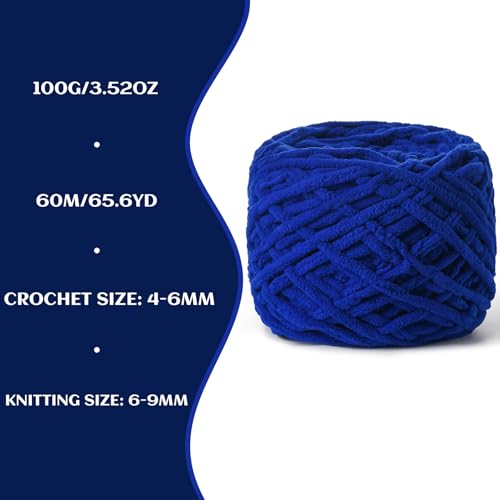 Image of Fluffy Chenille Chunky Yarn for Crocheting 100g(65.6yd) - Baby Yarn for Crocheting Soft - Velvet Yarn for Crochet Blanket - Amigurumi Crochet Yarn（Sapphire Blue