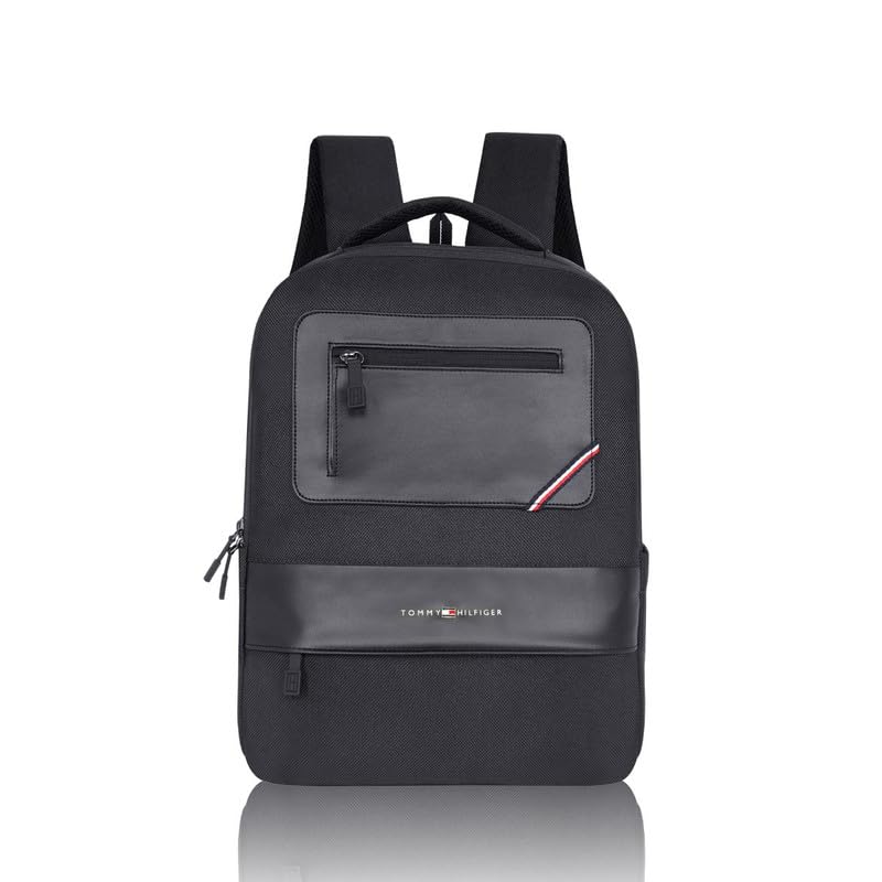 Image of Tommy Hilfiger Unisex Backpack Blackburn - Granite Grey+Black | Water-Resistant | Padded Laptop Sleeve | Trolley Holder | Stylish & Trendy Backpack For Daily Use, Office, Work & Travel | 20L Capacity