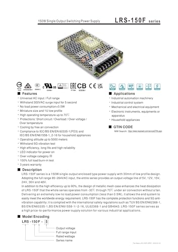 Alimentation à découpage LRS-150F-5 transformateur 5V 110W LED