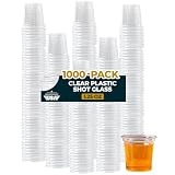 Plastic Shot Glasses Disposable 1.25 Oz – 1000 Clear Plastic Shot Glass Cups Bulk for Liquors, Wine Tasting, Jello, Tequila, Mini Small Cocktail Margarita Sample Sauce Cups for Parties, Everyday Use