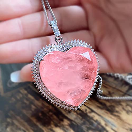 Collier cœur cristal rose et tourmaline moissanite pour femme 32mm