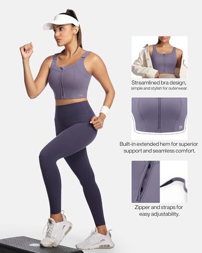 Image of High Impact Sports Bra Zipper Front Adjustable Large Bust No Bounce Wireless Workout for Women Fitness Running