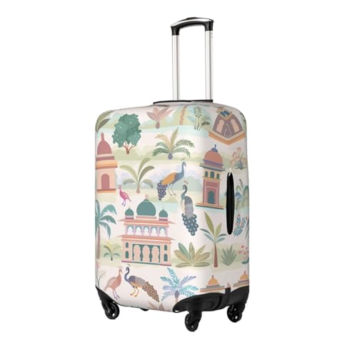 Travel Luggage Cover Spandex Suitcase Protector Bag,Garden Trees Palms Peacock Double-Sided Printed Fits 18-32 Inch Luggage, Baggage Covers For Kid And Adult,Medium2