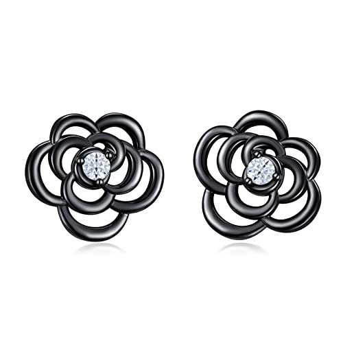 Joerph Sterling Silver Black Rose Flower Stud Earrings Hypoallergenic Retro Post Soft Earrings Vintage Rose Jewelry Gifts For Women Girls Mom Mother Wife Girlfriend #TOP7