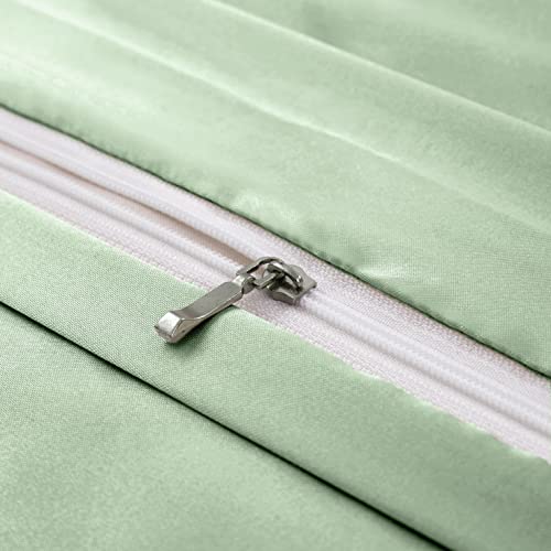 Image of Ersmak 6 Pieces Satin Duvet Cover Full /Queen Size Luxury Silky Bedding Duvet Cover Set with 1 Soft Duvet Cover, 4 Queen Pillowcases and 1 Body Pillowcase, Sage Green