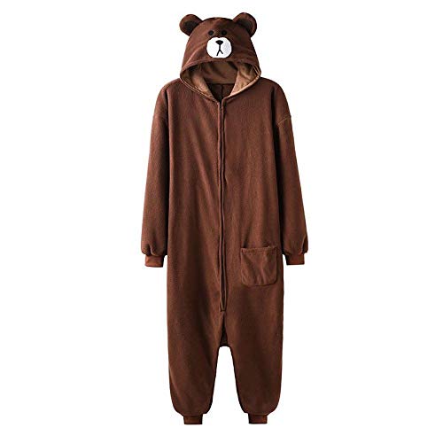 AYJMA Onesie Bär Kigurumis Erwachsene Frauen Männer Pyjama Schlaf Insgesamt Polar Fleece Reißverschluss Jumpsuit XL Bär