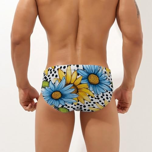 Sunflower Black White Spotted Mens Swim Briefs Quick Dry Swim Trunk Bikini Underwear Swimsuit2