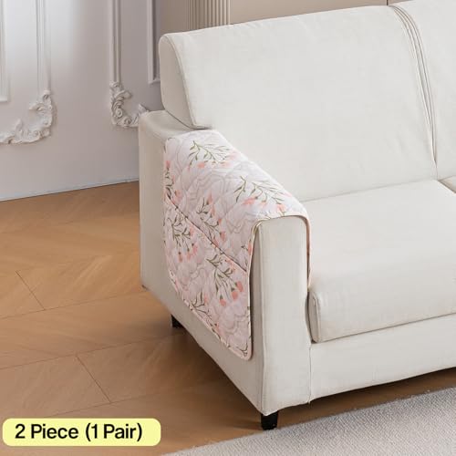 Image of House of Quirk 'Mughal Series' Printed Quilted Sofa Cover for 1 /2 /3 /4 Seater - Anti-Slip, Washable Couch Protector Slipcover (2 pcs Armrest, Gulbahar, 80x60 cm)