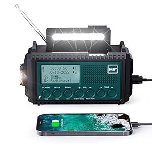 Crankradio DAB/FM met Batterij 5000mAh, Draagbare Zonne-radio met LED-zaklamp en Leeslampje, DAB+ Bouwplaatsradio IPX4, Noodradio en SOS-alarm Geschikt voor Wandelen, Kamperen, Buiten