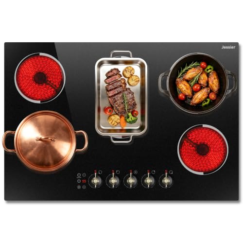 Image of Electric Cooktop 30 Inch(Cut-out Size: 29.13 inchx19.3 inch) - 8400W High Power 5 Burners Electric Stove, Built-in 30 Inch Burner Knob Control, Timer, Safety Lock, 240V Hard Wired (No Plug)