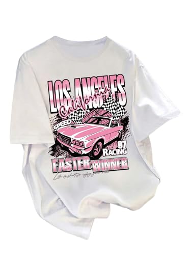 Floerns Girl's Graphic Car Print Short Sleeve T Shirts Casual Crew Neck Tee Tops