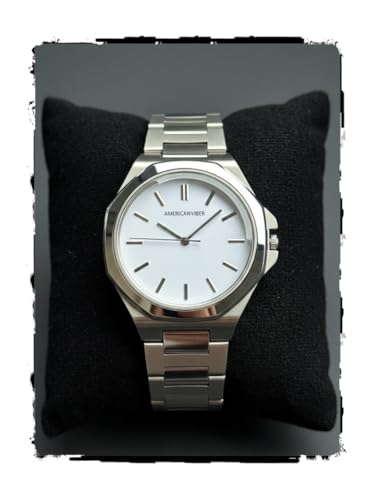 Image of AMERICANVIBER Dual Tone Stainless Steel Strap Men's Wrist Watches Classic Minimalist Bar Scale Dial Analog Wrist Watch for Men