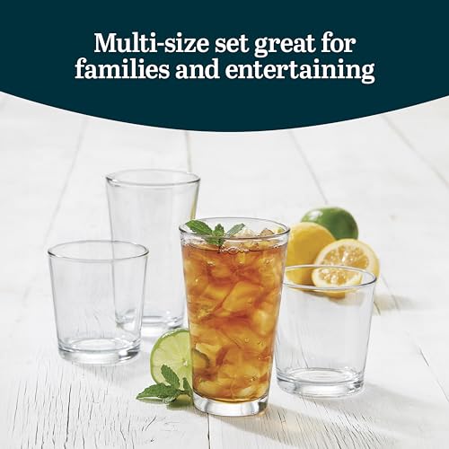 Image of Libbey Flare Rocks, Glass Tumbler Set, Stylish Lead-Free Drinking Glasses Set of 16, Dishwasher-Safe Glass Cups Set for Daily Use and Parties