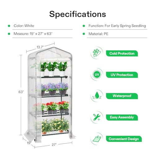 VIVOSUN Mini estufa de 4 camadas com rodas, casa quente portátil reutilizável de 67 x 48 x 163 cm co