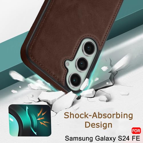 Image of TheGiftKart Genuine Leather Finish Back Cover Case for Samsung Galaxy S24 FE 5G | Shockproof Design | Raised Edges for Camera & Screen Protection | Stunning Minimalist Design Back Cover Case (Brown)