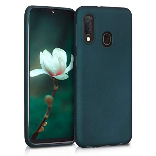 kwmobile Custodia Compatibile con Samsung Galaxy A20e Cover - Back Case Morbida - Protezione in Silicone TPU Effetto Metallizzato petrolio metallizzato