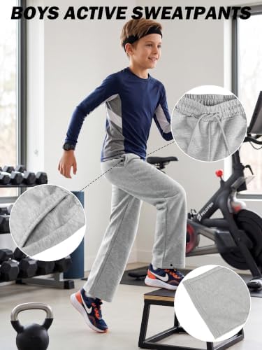 Cooraby 4 Pack Boys Baggy Sweatpants Wide Leg Open Bottom Athletic Pants Elastic Waist Joggers with Pockets Drawstring - 3