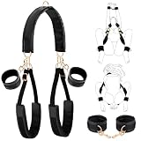 BDSM Bondage Restraints Sex Toys - UTIMI Leather Wrist Thigh Restraints Leg Straps with Adjustable Back Handcuffs Ankle Cuffs Kits Adult SM Sex Straps Sets for Women's Pleasure and Couple Foreplay