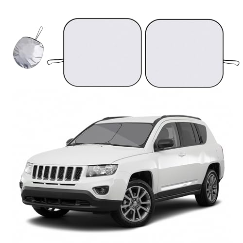 Kewucn 2 PCS Windshield Sun Shade Reflective Fabric, Foldable Auto Front Window Sunshade Protection, 99% UV Rays and Sun Heat Blocker and Keeps Vehicle Cool, Car Accessories (33\"Ã—36\", Silver)