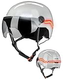 ILM Casco Bici Intelligente Uomo Donna Casco Monopattino Elettrico Adulti con Luce LED e Frecce & Freno con Visiera Omologato NTA-8776 CPSC CE Modello MB101L,Beige Grigio,S/M