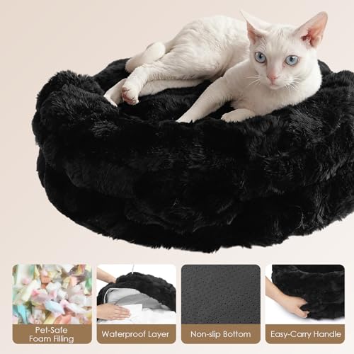 EHEYCIGA Soft Cat Couch Bed for Indoor Cats, Fluffy Small Dog Bed with Removable Washable Cover, Bolster Pet Sofa, Waterproof and Non-Slip, 26" x 26"x 8", Black by EHEYCIGA - Used condition - Image 5