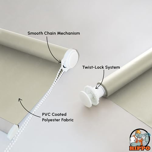 Image of HIPPO No Drill Blackout Blinds for Windows | No Tools, Light & Heat Blocking Blinds, UV Protection, Smooth Chain, Inside Mount, Ideal for Sun Exposed Areas (Fiji-Ivory, 3FTX9FT)