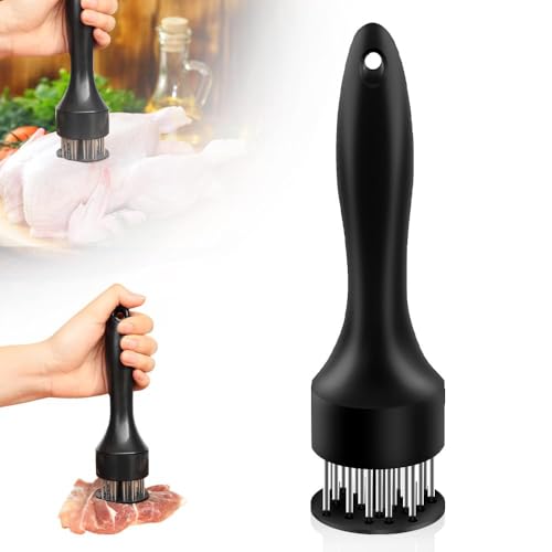 Stainless Steel Meat Tenderizer, 2025 New Meat Tenderizer Mallet Mallet Pounder with 21 Sharp Needles for Tenderizing and Cooking BBQ, Marinade, Steak, Beef (Black)