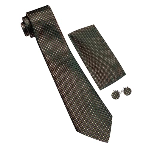 Image of YOHOWA Men Plaid /Striped Ties Set Silk Business Wedding Formal Fashion Necktie and Pocket Square Cufflinks Set