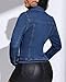 EZAPINE Women Cropped Denim Jacket Lapel Button Down Long Sleeve Slim Fitted Stretchy Short Jean Jacket with Pockets Dark Blue L
