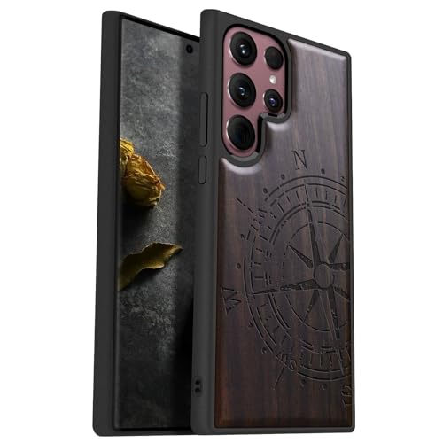 Coque bois Samsung S22 Ultra boussole vintage pour éviter rayures et chutes