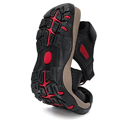 Image of FLARUT Mens Closed Toe Hiking Sandals,Leather Athletic Water Shoes | Durable Leather Upper,Excellent Toe Protection,Grip Rubber Outsole,Lightweight&Cushion EVA Midsole