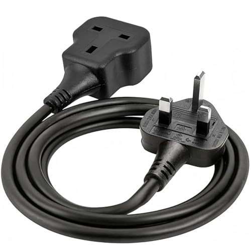 Image of Single Socket Extension Lead, Heavy Duty Outdoor Extension Lead 1 Gang 2600W Black Flat Plug Socket Extension Cord, 1 Way Power Cable Replacement for Graden Office Kitchen, Balck 2m