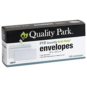Quality Park #10 Security Envelopes, No Window, Redi-Strip Self Seal Envelopes, 24-lb White Wove, 4-1/8″ x 9-1/2″, 100 per Box (QUA69117)