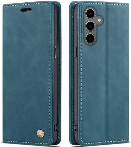 Image of ClickCase for Samsung Galaxy S24 FE 5G Sheepskin Series Faux Soft Leather Wallet Flip Case Kick Stand with Magnetic Closure Lightweight Slim Flip Cover for Samsung Galaxy S24 FE 5G (Greenish Blue)