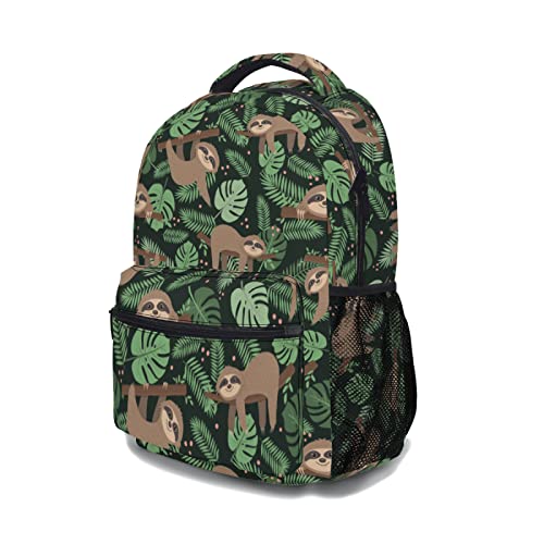 Funny Sloth Backpack Palm Leaves School Shoulder Bag Casual Day Pack Outdoor Durable Bookbag for Girls Boys Teen Work Picnic Travel3