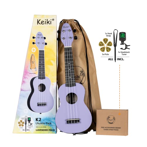 Ortega Guitars Ukulélé Soprano violet – Keiki K2 – Kit de démarrage incluant Accordeur, Courroie, 5 Médiators Medium et… - Les Beatles, Paul McCartney, John Lennon, RIngo Starr, George Harrison Ortega Guitars Ukulélé Soprano violet - Keiki K2 - Kit de démarrage incluant Accordeur, Courroie, 5 Médiators Medium et…