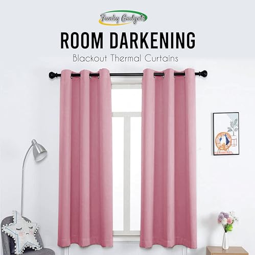 funky gadgets Blackout Curtains for Bedroom 108 Inch Drop Thermal Insulated Eyelet Curtains & Drapes Black Out Curtain for Kitchen, Living Room 2 Panels (90x108 Inch Pink) - Image 2